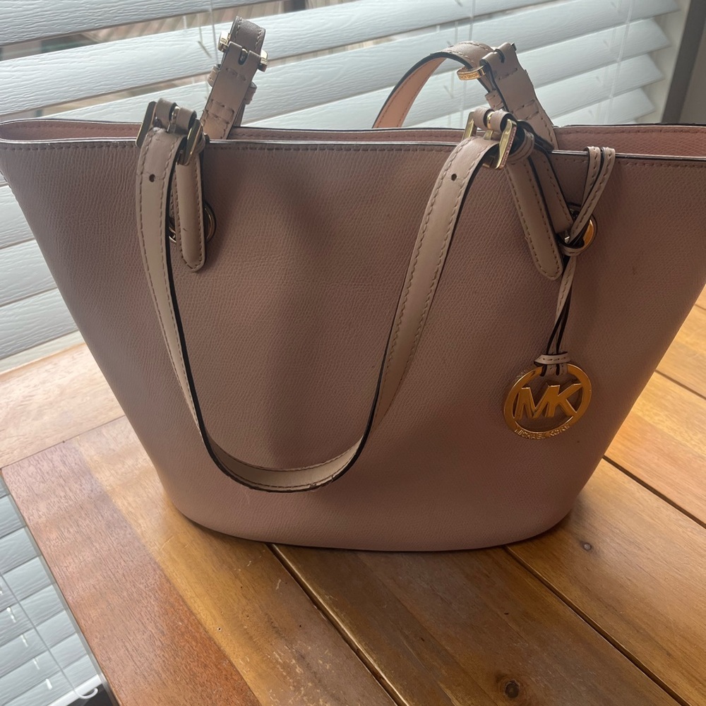Michael Kors Tan and Pink Tote with Signature Charm